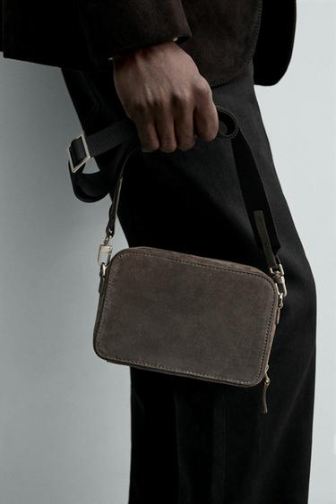 Zara LEATHER CROSSBODY BAG - Gray - Image 0
