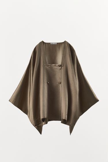 Zara LINEN BLEND WRAP SHIRT - taupe brown