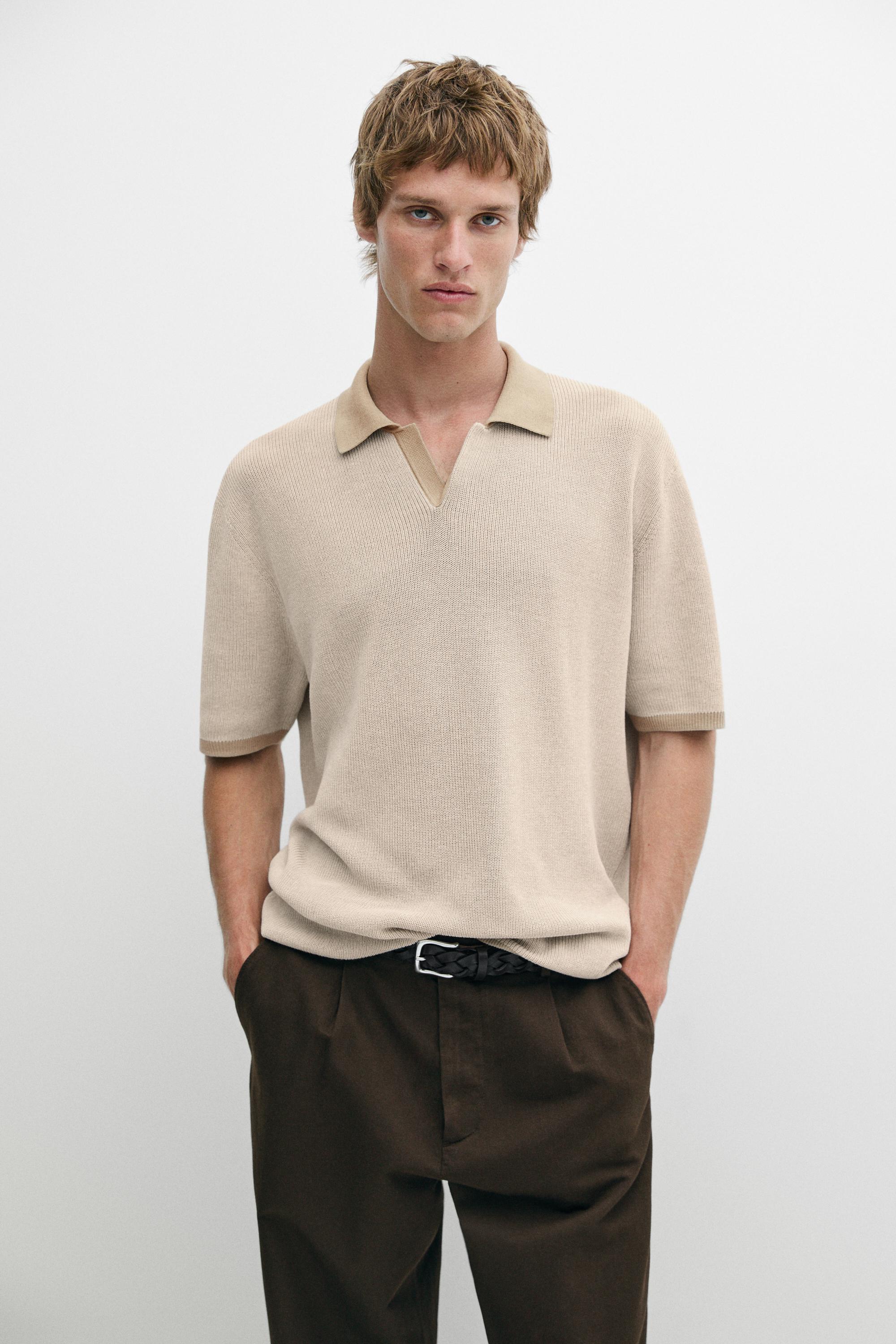 100% Cotton knit polo sweater — Ecru