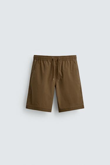 LONG WASHED STRIPED SWIMMING TRUNKS - Toffee by Zara