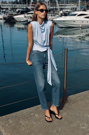 JEANS Z1975 MOM FIT SHTRAT I LARTË - E kaltër nga Zara