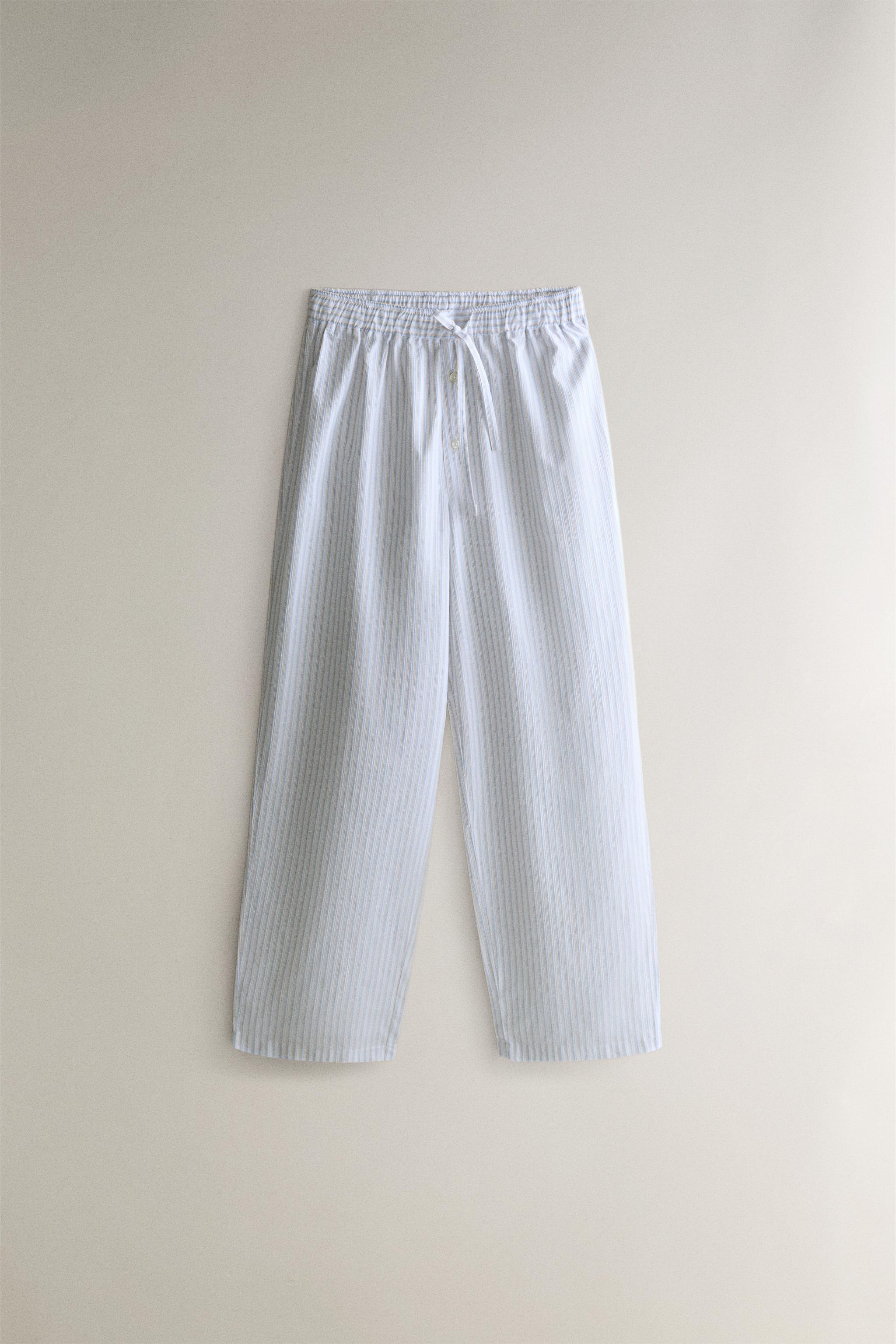 PANTALON EN COTON À RAYURES POPELINE
