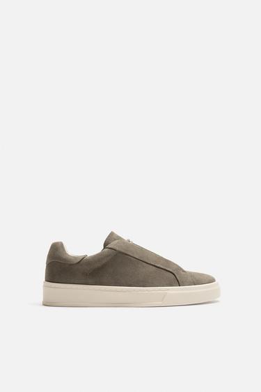 LEATHER TRAINERS - Taupe Grey by Zara