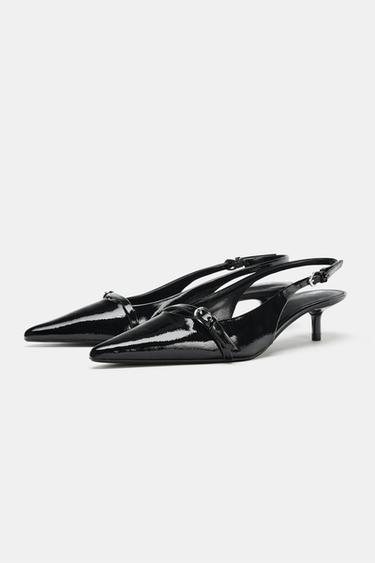 FAUX-PATENT KITTEN-HEEL SLINGBACKS - Black by Zara