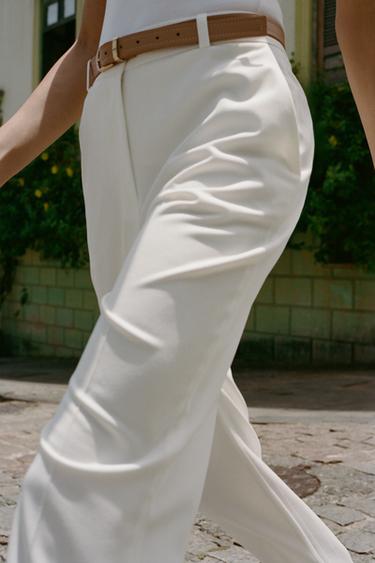 PANTALÓN RECTO CINTURÓN - Blanco de Zara