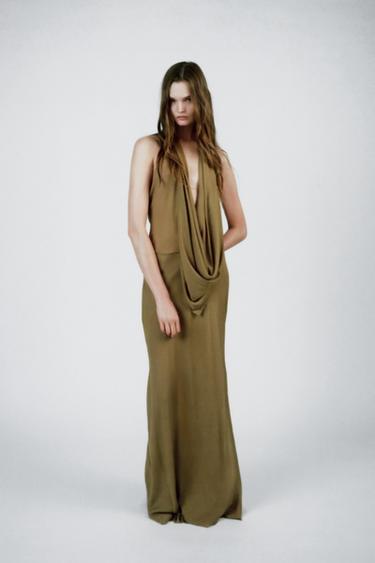 LIMITED EDITION DRAPED HALTERNECK MAXI DRESS - Olive green by Zara