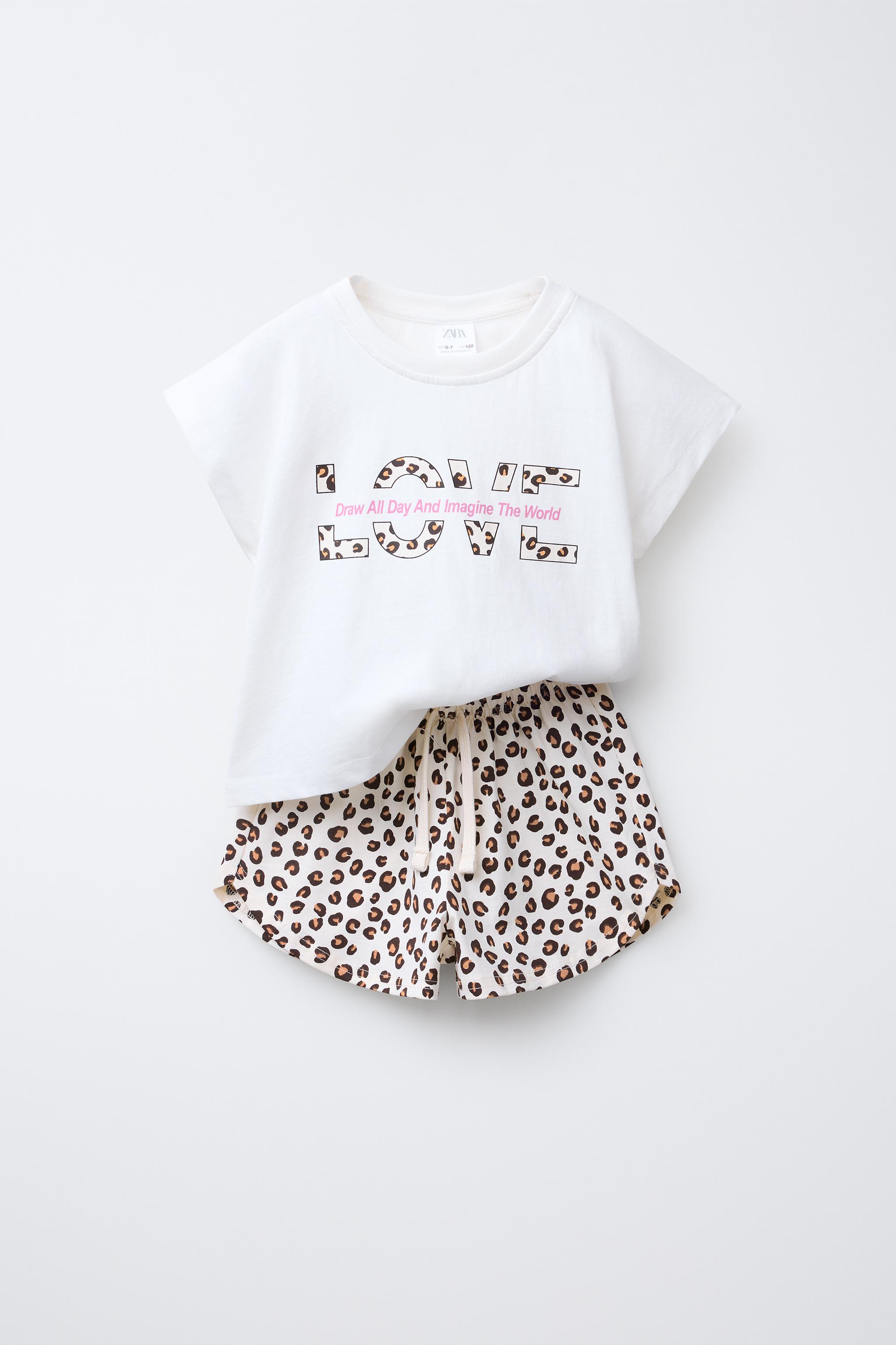 ZARA グリッターテキスト クロップドTシャツ ショートパンツ