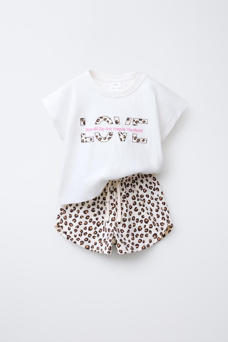 CROPPED T-SHIRT AND PRINTED BERMUDA SHORTS SET Leopard ZARA
