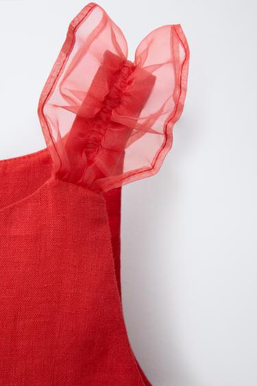 TOP DÉTAIL ORGANZA 100 % LIN - Rouge de Zara - Image 3