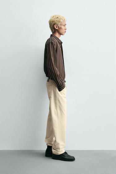 STRIPED FLOWING SHIRT - Brown by Zara - Image 3