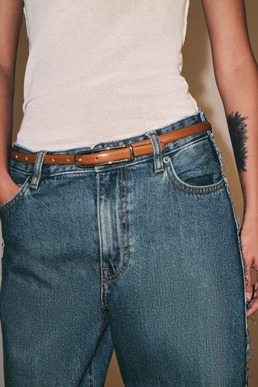 Zara 100% LEATHER THIN BELT - taupe brown