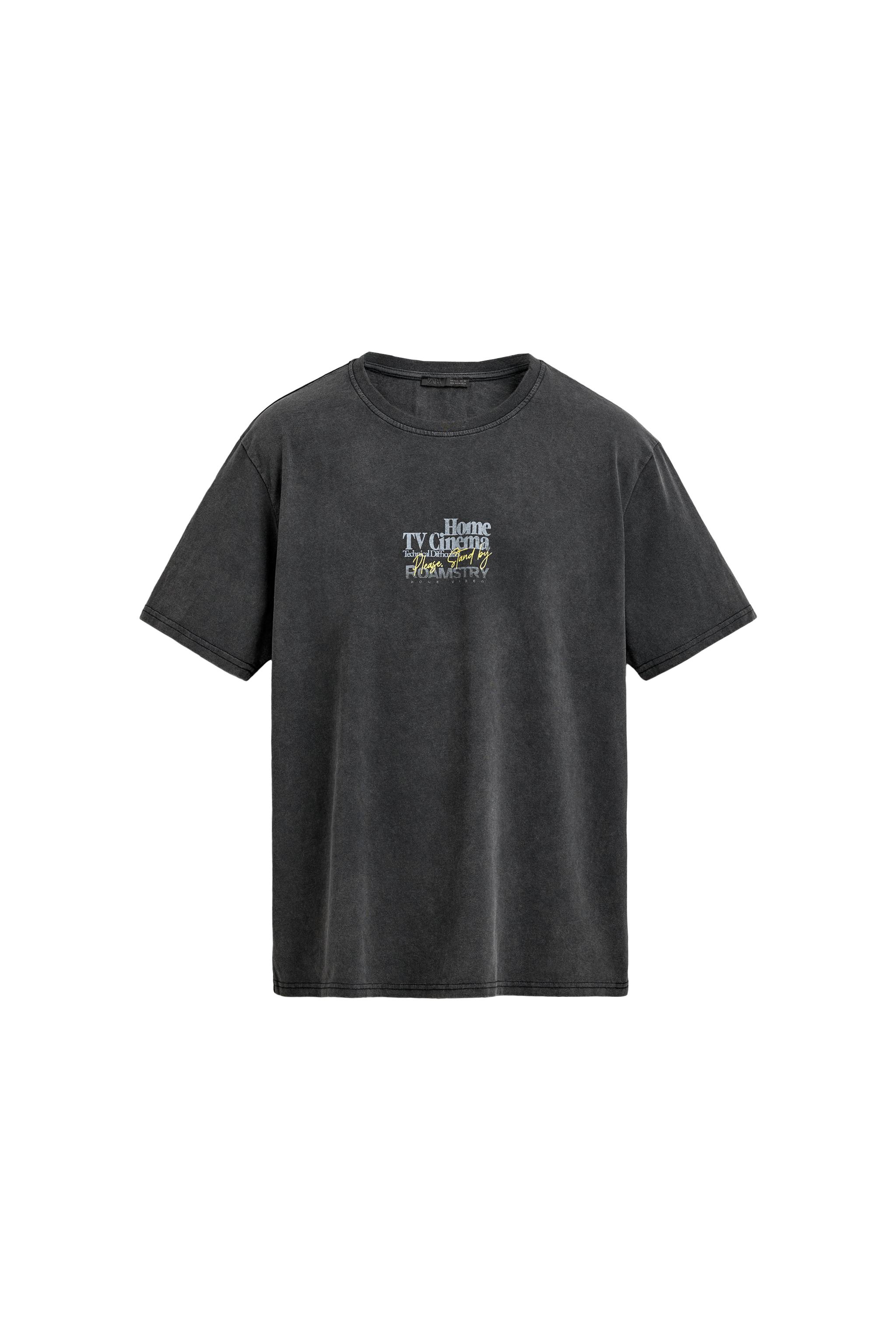 ウォッシュド加工コントラストテキストTシャツ - ライトグレー | ZARA