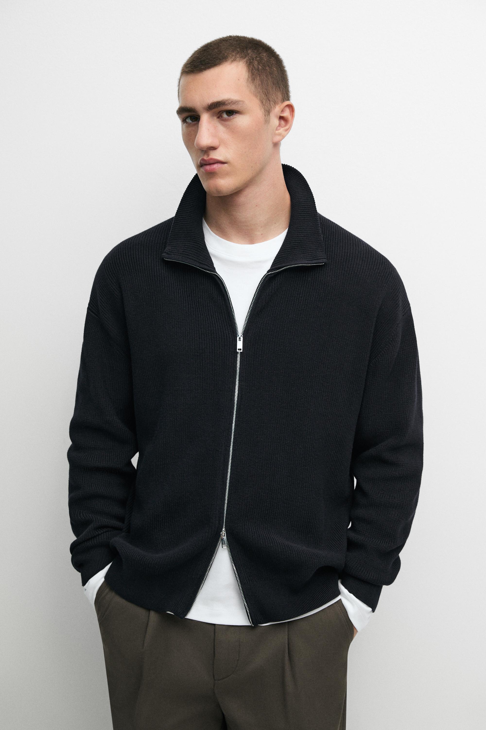 100% cotton ribbed knit cardigan — Navy blue