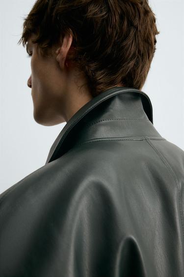 RELAXED FIT FAUX LEATHER JACKET - Dark green by Zara - Image 5