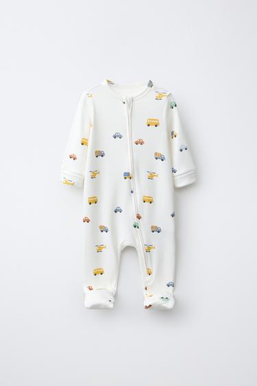 LOT DE DEUX PYJAMAS UNE-PIÈCE À PIEDS CONVERTIBLES MOTIF VOITURES - Bleu de Zara - Image 1