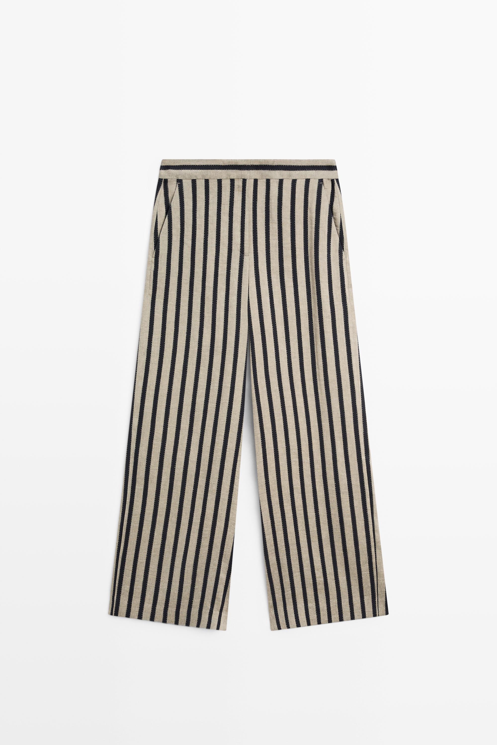 Striped wide-leg linen blend pants