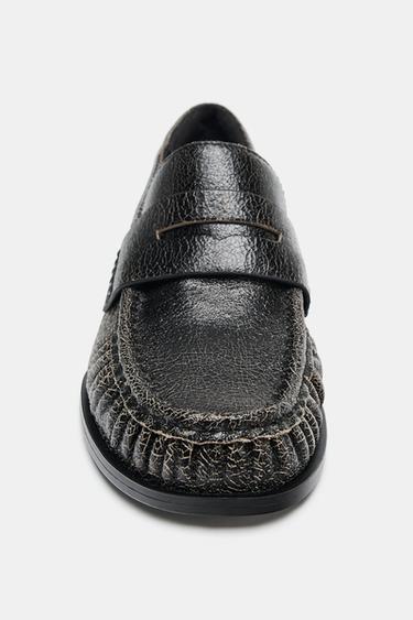 Zara DISTRESSED LEATHER LOAFERS - Gray