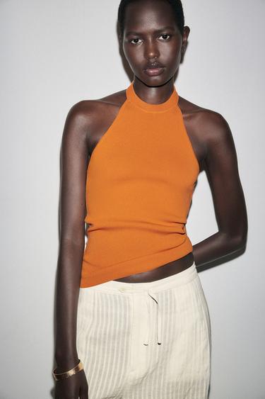 TOP DE TRICÔ HALTER - Laranja da Zara