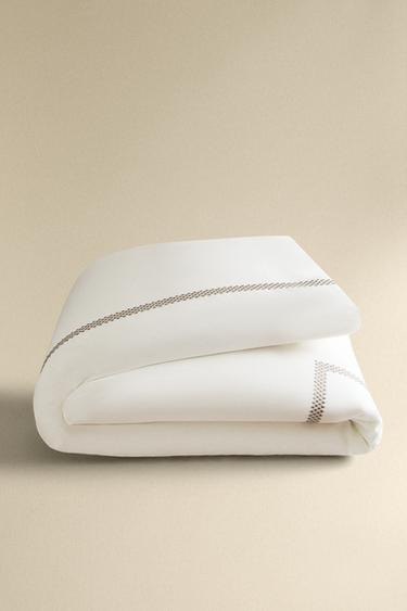 HOUSSE DE COUETTE SATIN BRODERIE GÉOMÉTRIQUE - Marron / Taupe de Zara - Image 4