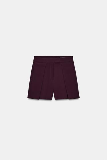 PLEATED BERMUDA SHORTS ZW COLLECTION - Burgundy by Zara