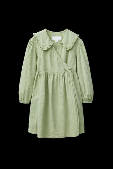 Zara TEXTURED PETER PAN COLLAR DRESS - Light green - Image 0