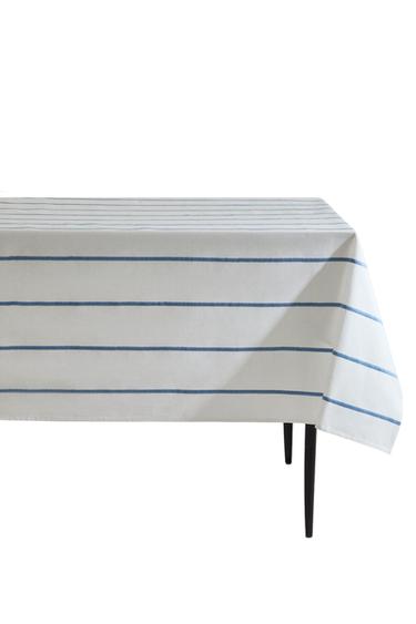 TISCHDECKE MIT BESTICKTEN STREIFEN - Weiß / Blau von Zara
