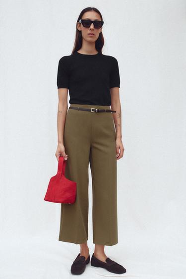 PANTALÓN CULOTTE CINTURÓN ZW COLLECTION - kaki-med de Zara