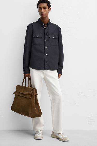 LEATHER HANDBAG - Brown by Zara - Image 0