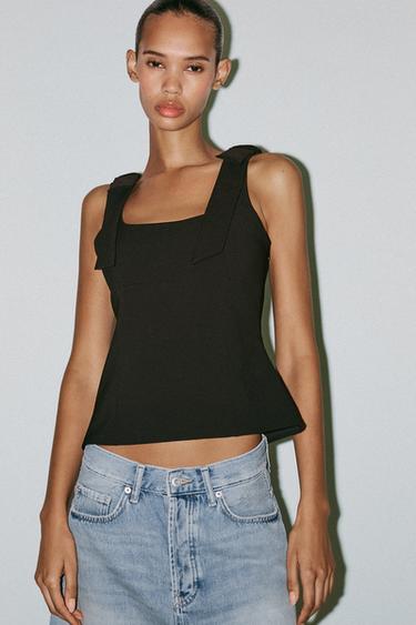 ELASTISCHES OBERTEIL MIT SCHLEIFEN - Schwarz von Zara