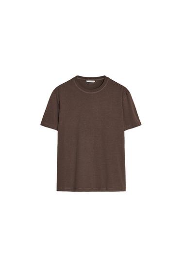 CAMISETA BÁSICA ALGODÓN - Marrón de Zara