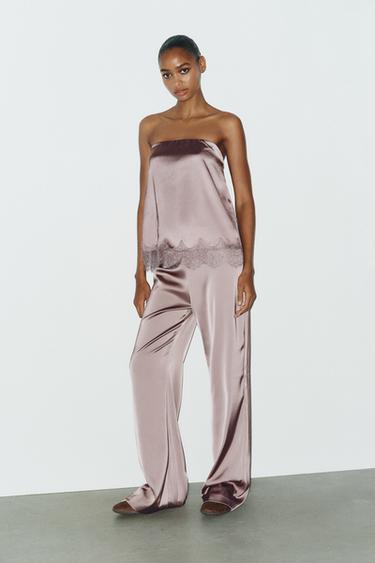 PANTALÓN SATINADO TIRO ALTO - Marrón / Topo de Zara