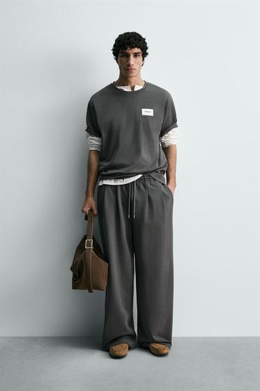 Zara INTERLOCK WIDE FIT JOGGER PANTS - Dark gray - Image 0