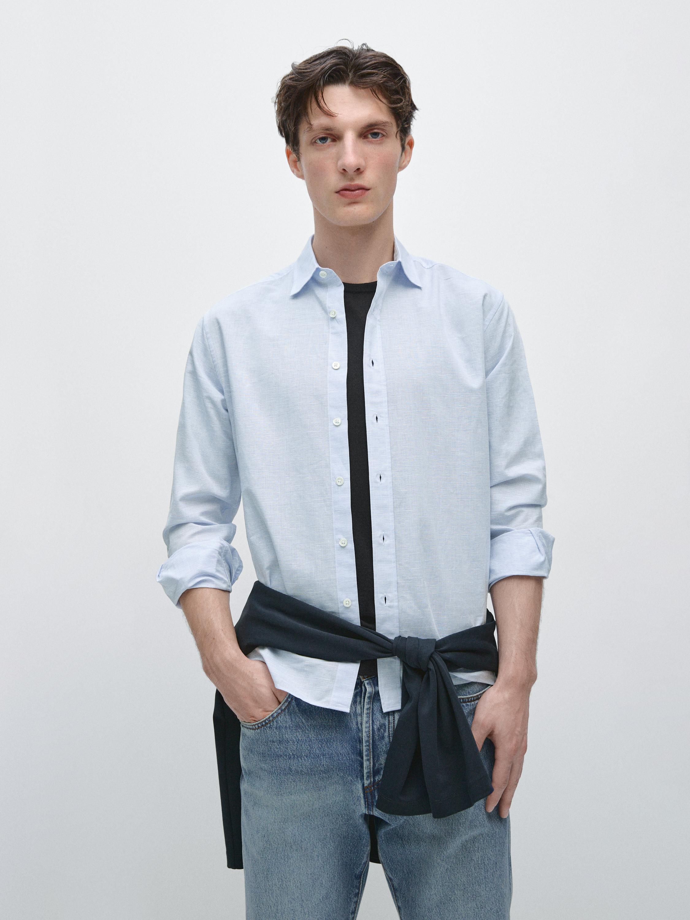Regular fit linen blend shirt