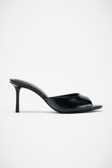 LEATHER SLINGBACK SANDALS - Black by Zara