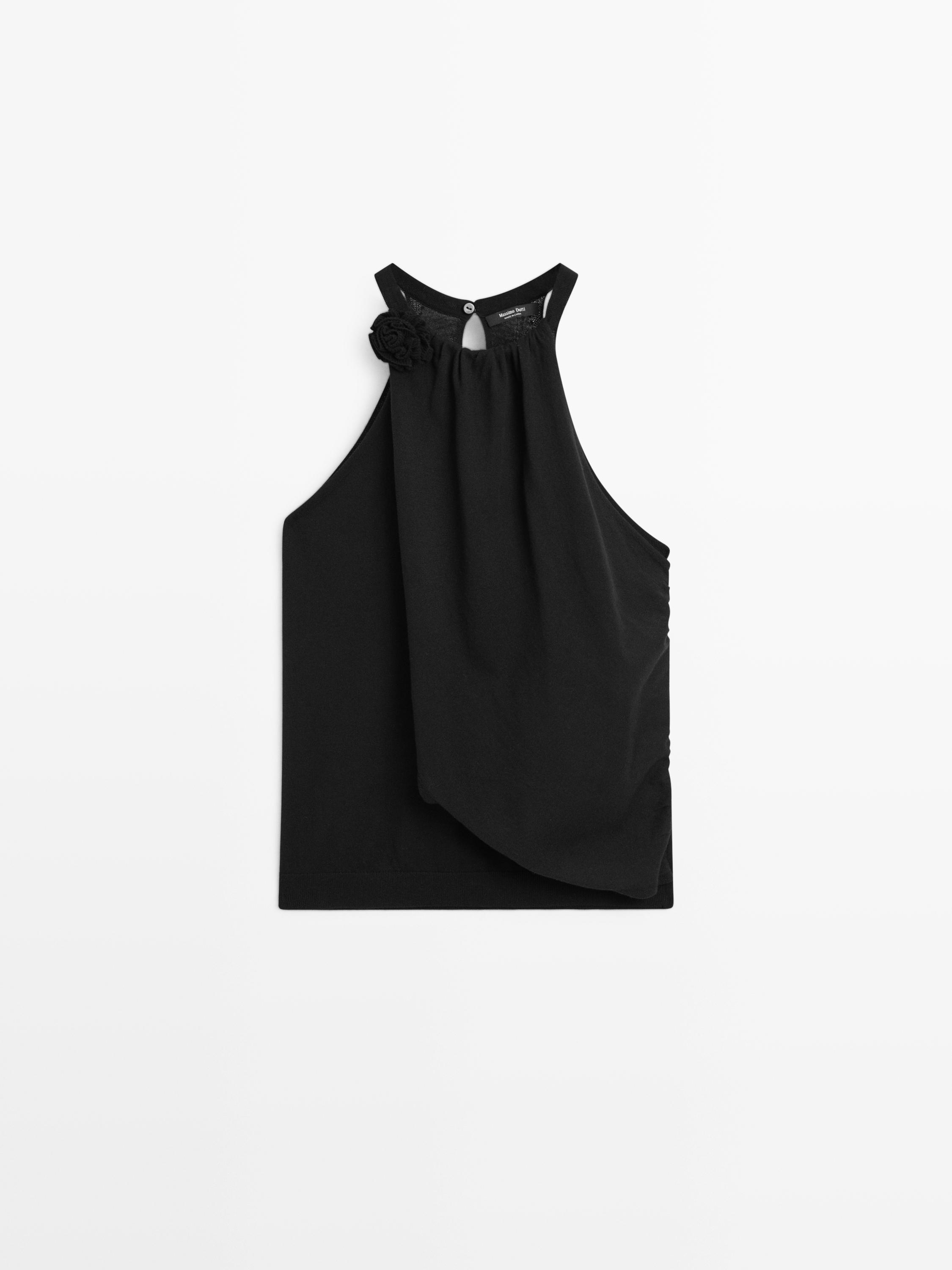 Top en maille de coton avec fleur