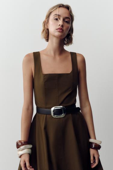 MIDI DRESS WITH BELT - Brown by Zara - Image 3