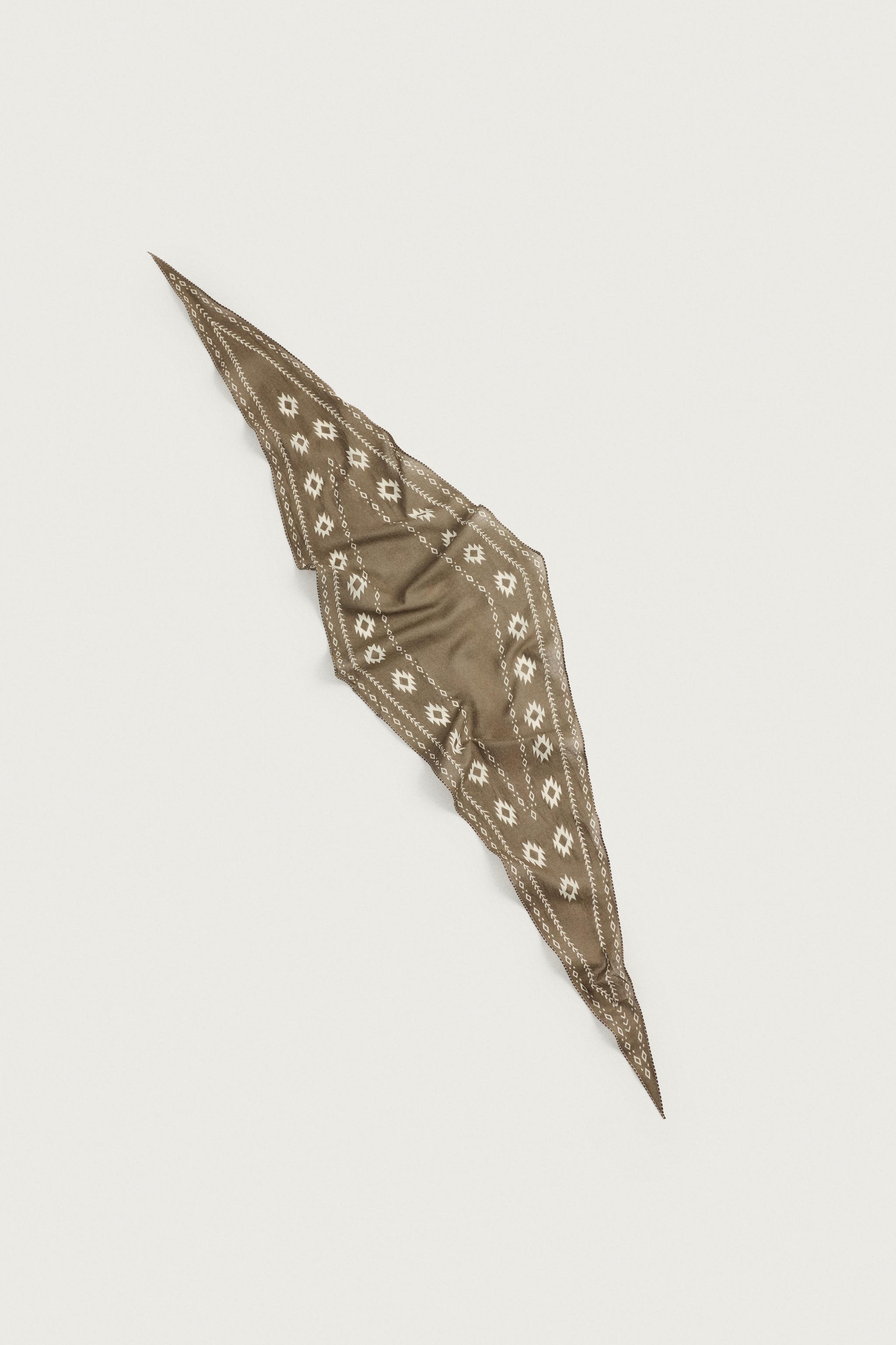LONG GEOMETRIC PRINT BANDANA — Brown