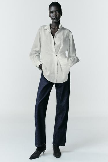 STRIPED BUTTON-UP SHIRT - Ecru / Black by Zara