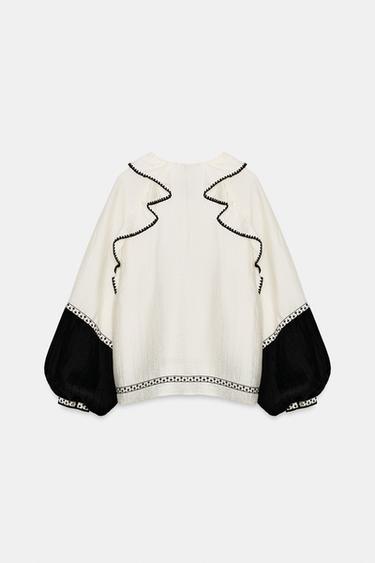 BLOUSE À VOLUME ET VOLANTS - Écru / Noir de Zara - Image 7