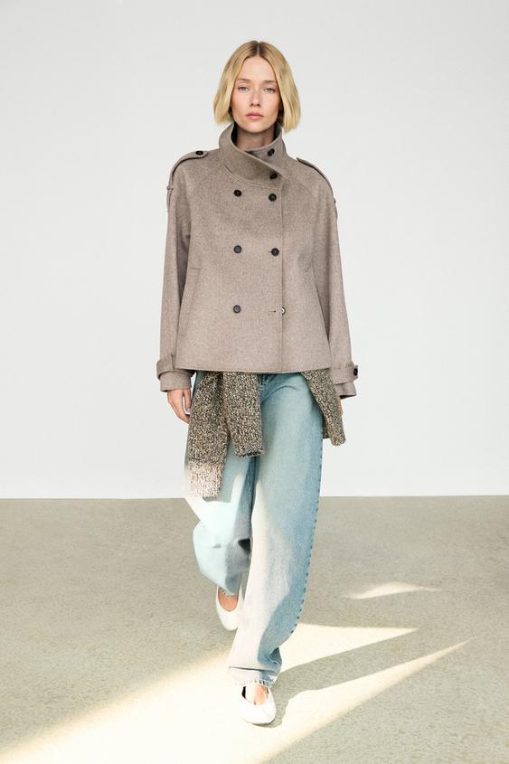 Zara Cropped button detail trench coat - Brown - Image 0