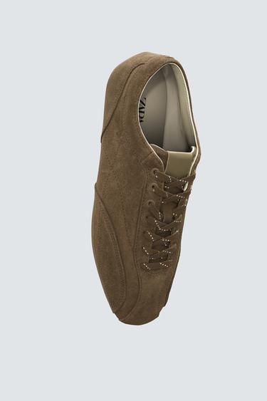 ULTRA-THIN SOLE LEATHER TRAINERS - Khaki Green by Zara - Image 0
