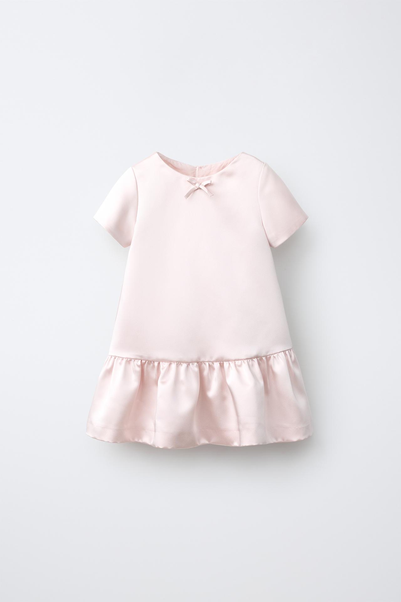 SATIN BOW DRESS — Pastel pink