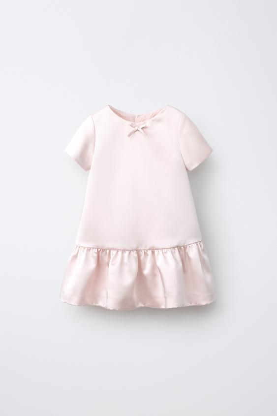 SATIN DRESS WITH BOW - Pastel pink by Zara - Image 0