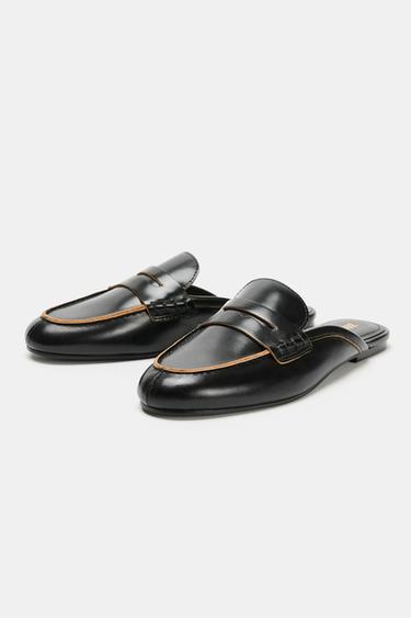 LEATHER MULE LOAFERS - Black by Zara