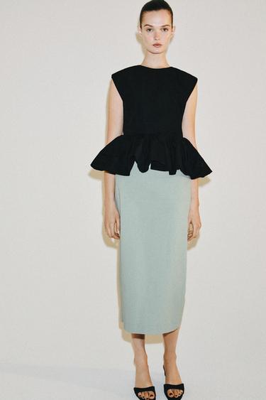 Zara ZW COLLECTION VENTED MIDI SKIRT - Gray