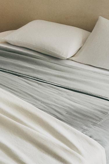 WASHED-EFFECT LINEN QUILT - Blue grey by Zara