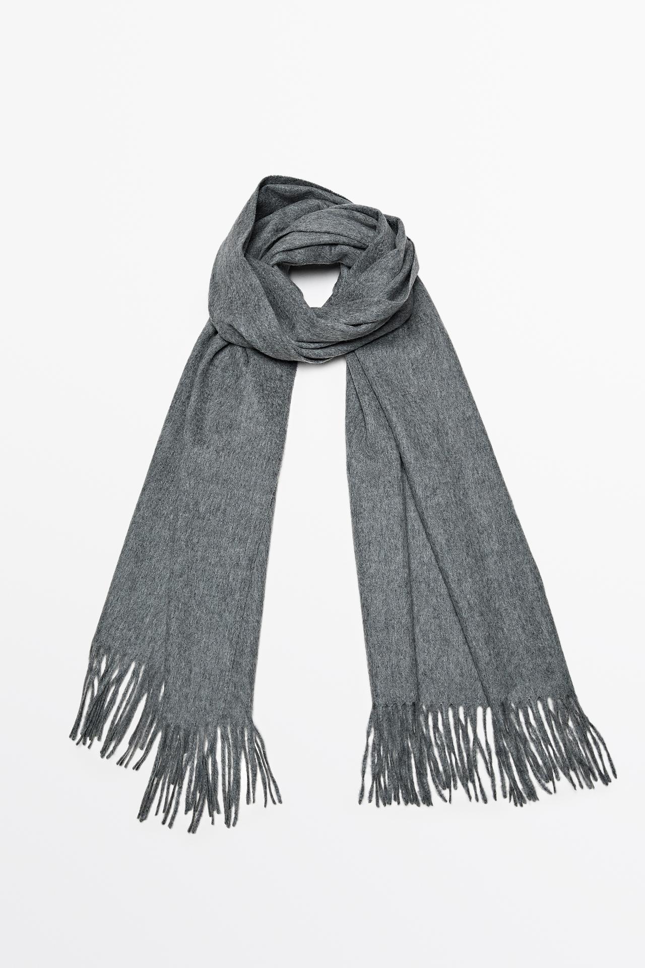 Wool blend scarf with fringing — Gray marl