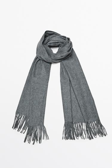 Wool blend scarf with fringing — Gray marl 2