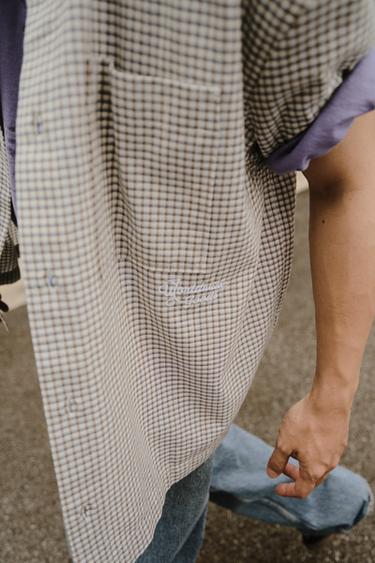 RELAXED FIT CHECKED SLOGAN SHIRT - Blue by Zara