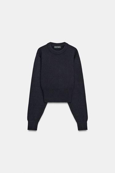 Zara SHORT BASIC KNIT SWEATER - Navy blue